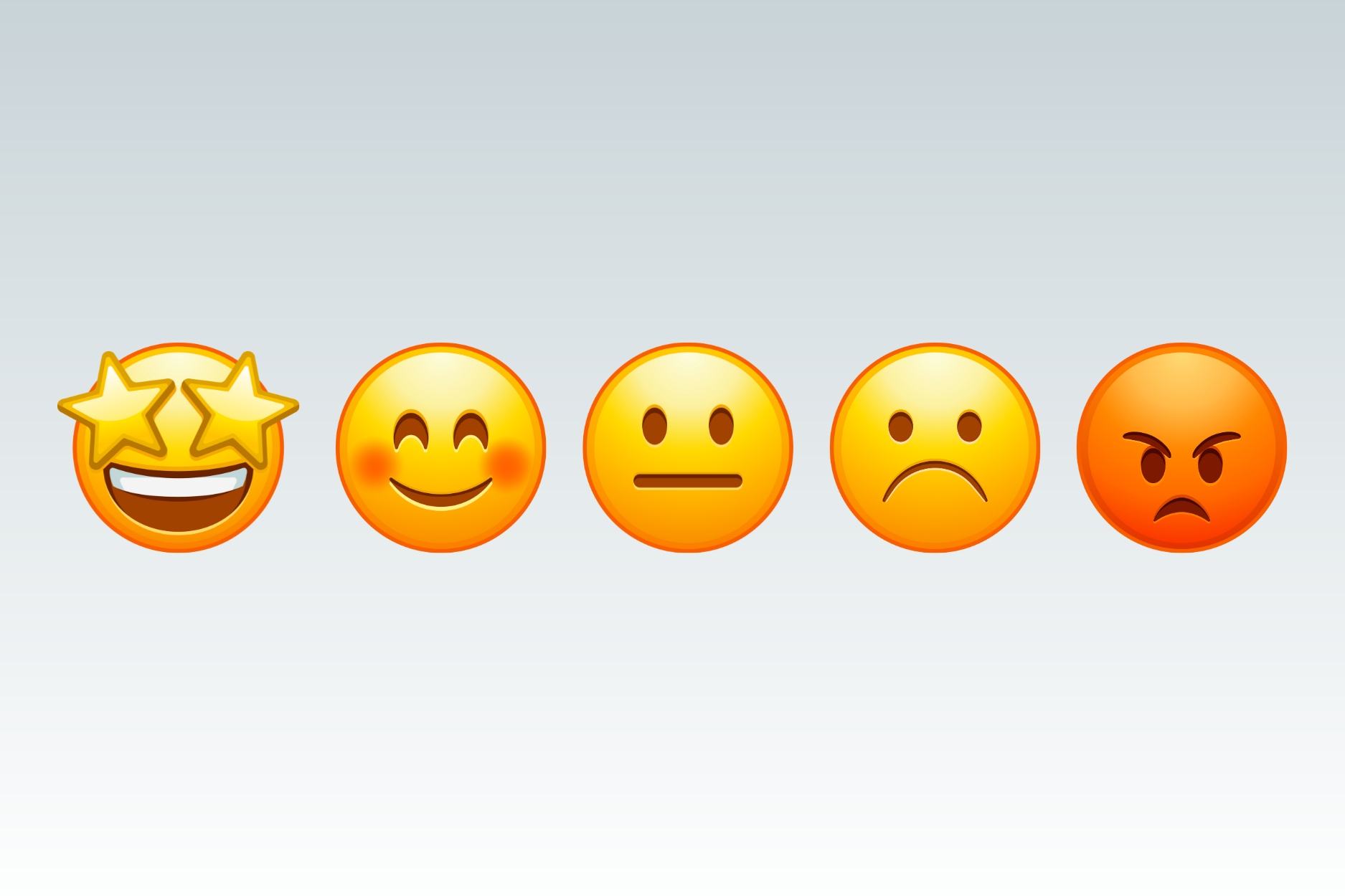 Fem smileys fra glad til streng
